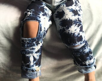 Bleached and Distressed Toddler and Kids Jeans - Blue Iris Jeans -Dark Blue Denim Tie Dye - acid Wash