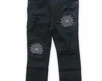 Spiderweb Jeans Baby Toddler and Kids - Telas de araña - Black Distressed Skinny Jeans - Distressed Black Jeans Spider Theme