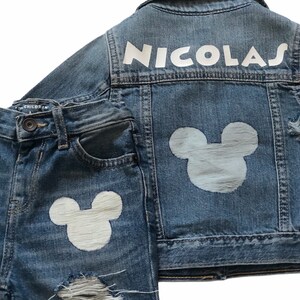 Mickey Inspired Distressed Jacket with Name Custom Jean Jacket Toddler Distressed Denim Jacket Kids Personalized Jacket with Name image 2