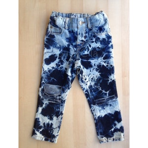 Bleached and Distressed Toddler and Kids Jeans Blue Iris Jeans Dark Blue Denim Tie Dye acid Wash imagen 2