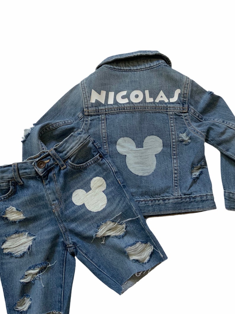 Mickey Inspired Distressed Jacket with Name Custom Jean Jacket Toddler Distressed Denim Jacket Kids Personalized Jacket with Name image 4