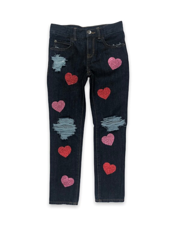 Valentine Be Mine Toddler and Kids Ripped Skinny Jeans Glitter Hearts Distressed Kid Jeans Baby Jeans W Holes Girls Destroy Denim Etsy Canada