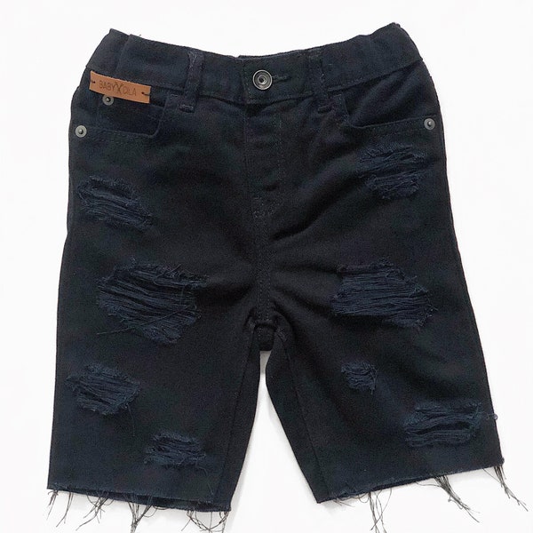 Kids and Toddlers Distressed Black Denim Shorts - Fun In The Sun - Boy and Girl Black Jean Shorts - Black Ripped Shorts Baby