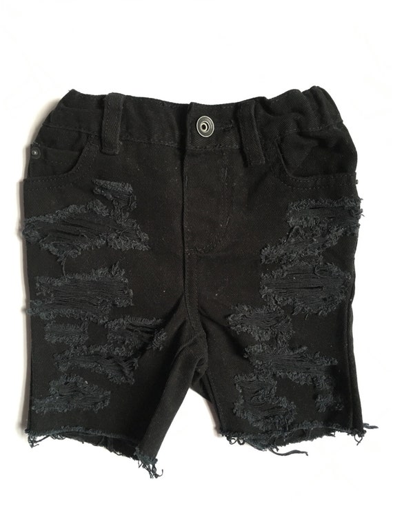 Shorts rebeldes en negro Ninos negros angustiados y pantalones cortos para ninos Jean Cutoffs negro