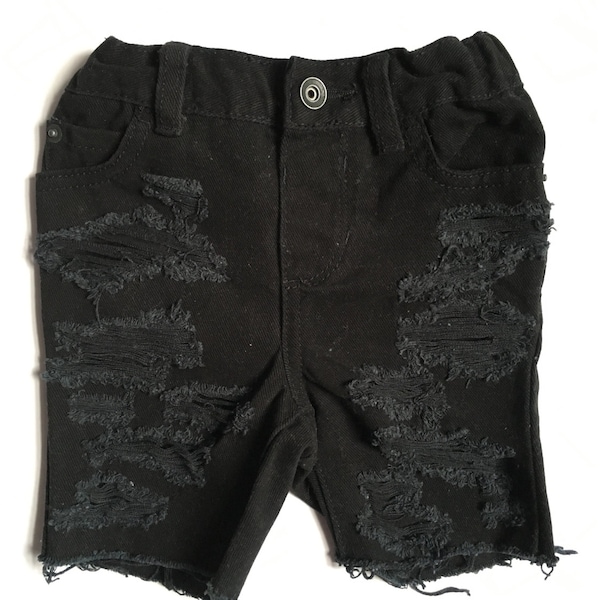 Rebel Shorts in Black - Black Distressed Toddlers and Kids Shorts - Black Jean Cutoffs