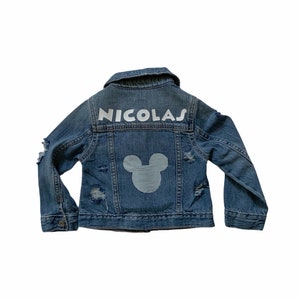 Mickey Inspired Distressed Jacket with Name Custom Jean Jacket Toddler Distressed Denim Jacket Kids Personalized Jacket with Name image 1