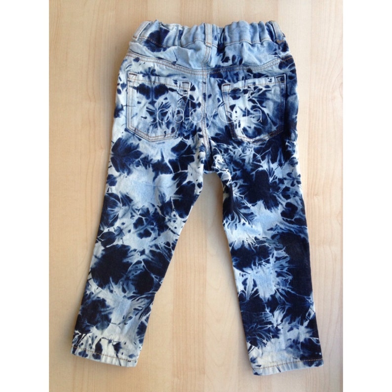 Bleached and Distressed Toddler and Kids Jeans Blue Iris Jeans Dark Blue Denim Tie Dye acid Wash imagen 4