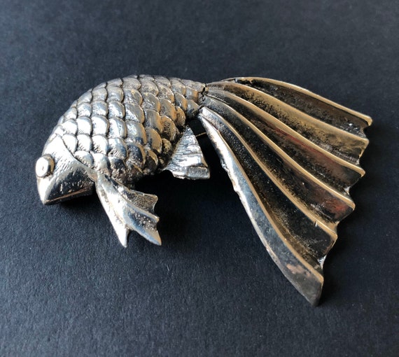 Vintage Sterling Fish Pin, Silver Fish Brooch, 2 … - image 1