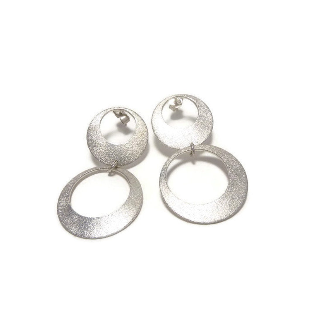 Double Circle Dangle Earrings Sterling Silver Posts Etsy