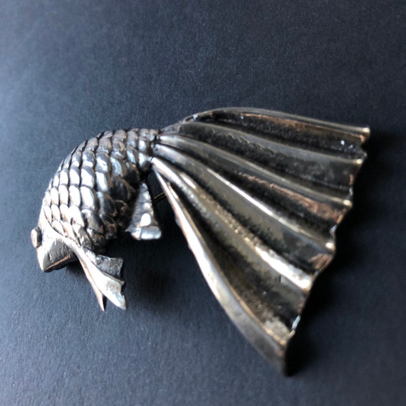 Vintage Sterling Fish Pin, Silver Fish Brooch, 2 … - image 3