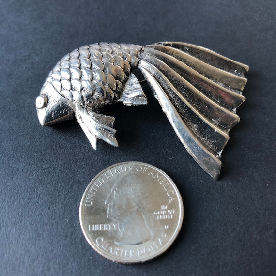 Vintage Sterling Fish Pin, Silver Fish Brooch, 2 … - image 4