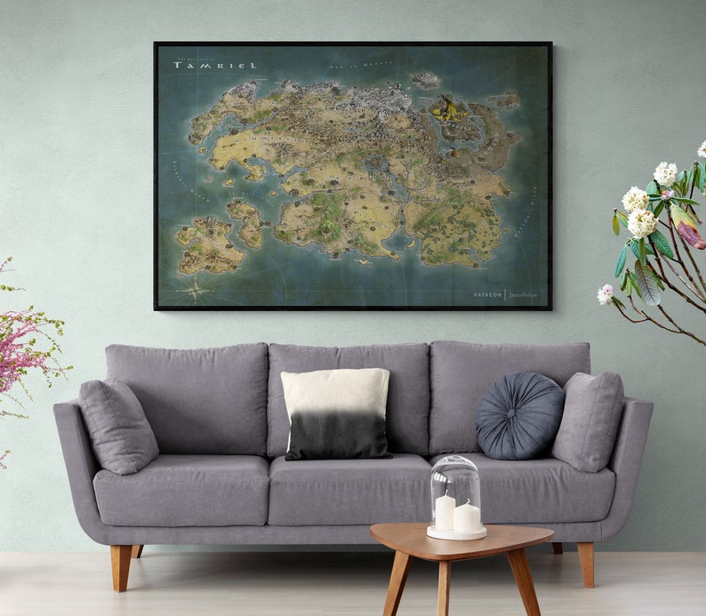 Tamriel Map, Wall Art Print, The Elder Scrolls, Skyrim, Oblivion, Morrowind, Daggerfall image 2