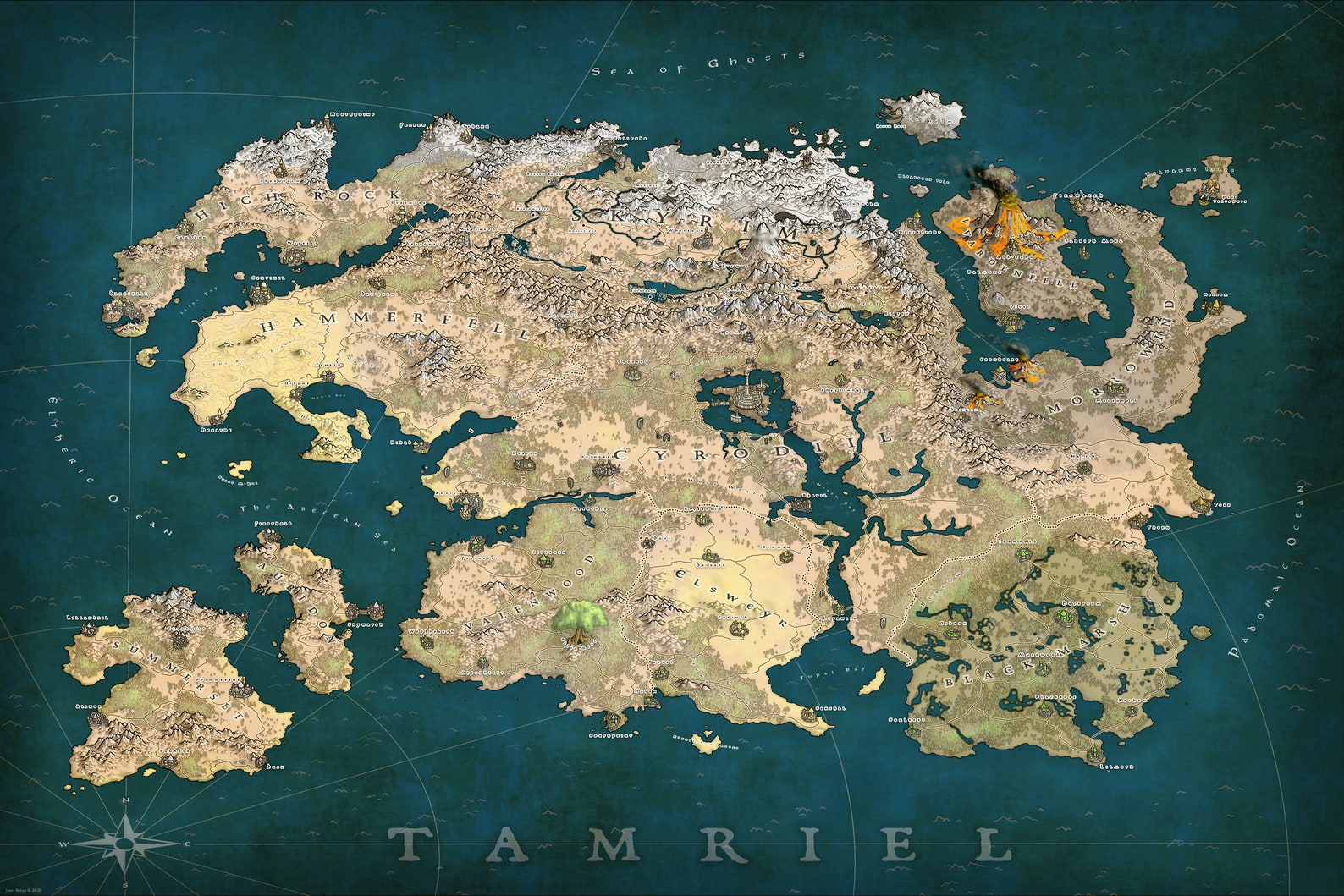 Tamriel Map, Wall Art Print, the Elder Scrolls, Skyrim, Oblivion ...
