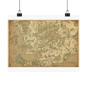 Faerûn Pergament Fantasy Karte Poster für Heimdekoration, Abenteuer Wandkunst, Faerûn Illustration, RPG Geschenke, Spielzimmer Dekoration