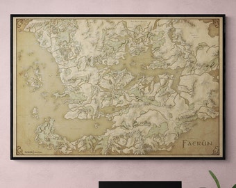 Version parchemin de la carte de Faerûn des royaumes oubliés Poster