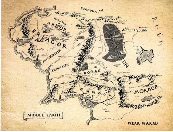 Carte De La Terre Du Milieu Decor De Salle De Jeux Tolkien Etsy