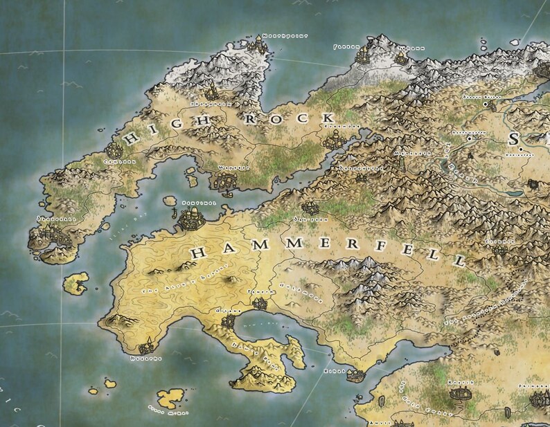 Tamriel Map, Wall Art Print, The Elder Scrolls, Skyrim, Oblivion, Morrowind, Daggerfall image 6