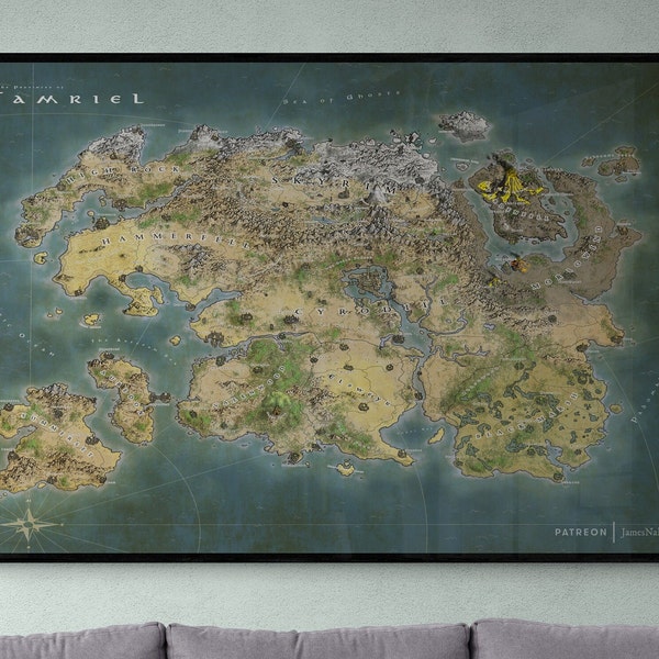 Carte de Tamriel, Wall Art Print, The Elder Scrolls, Skyrim, Oblivion, Morrowind, Daggerfall