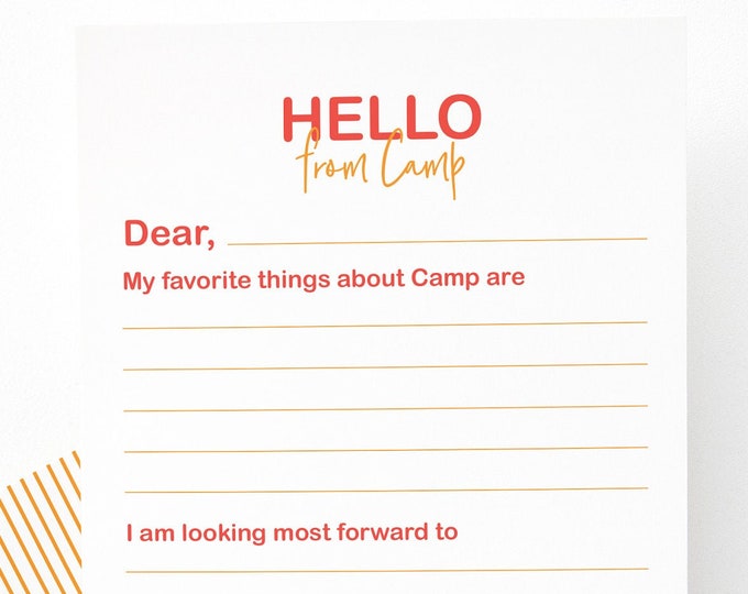 kids camp stationery, camp stationery set of 10, camp notes, pre-filled note cards, writing set, note cards, penpal, Summer camp