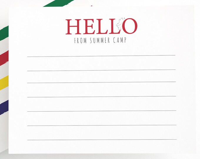 Summer Camp Stationery Set - RED, Camp, Summer, Kids Stationery, Camp Sets, Summer camp notecards, Camp gifts, Camp Writing Set, boy