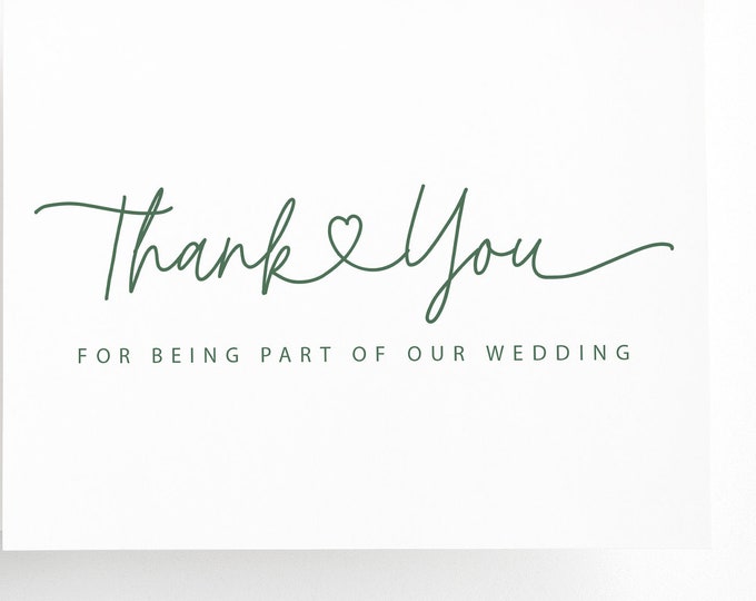 Dark Green Wedding Day Thank You Cards,  Cards for Wedding Participants, Thank You Card for Wedding Vendors from Bride and Groom