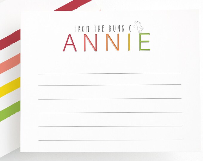 Personalized Summer Camp Stationery Set - COLORFUL, Camp, Summer, Kids Stationery, Summer camp notecards, Camp gifts, Camp Writing Set
