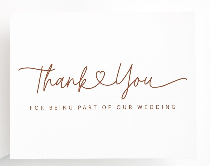 Terracotta Wedding Day Thank You Cards,  Cards for Wedding Participants, Thank You Card for Wedding Vendors from Bride and Groom