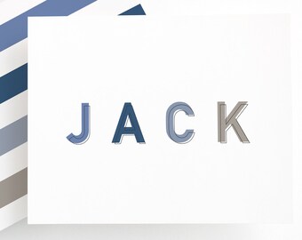 Personalized Boys Stationery, Folded Notecards with Name, Striped Kids Thank You Cards, Custom Childrens Stationery Set, Note Cards for Boys