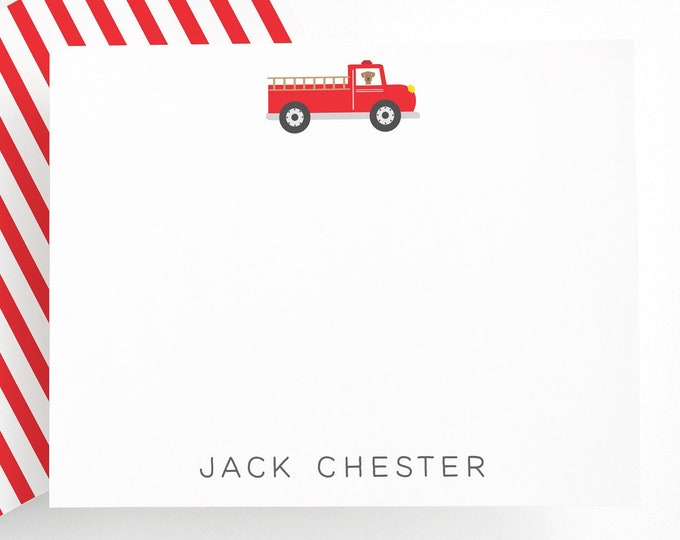 Personalized Fire Truck Thank You Cards – Kids Stationery Set for Boys | Fire Truck Birthday Notes | Custom Thank You Cards for Kids