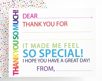 Kids Fill in the Blank Thank You Cards, Kids Birthday Thank You Notes, Fill-In Thank You for Kids, Kids Stationery, Stationary, Boys, Girls