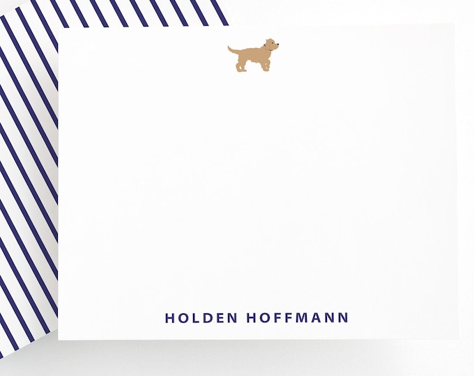 Personalized dog stationery for Boys, Personalized Gifts, Custom Name Stationary for Kids, Golden doodle Stationery, Dog Note Cards for Kids
