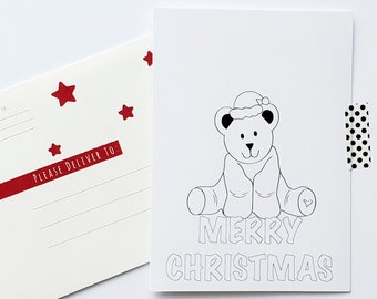 Merry Christmas Color-In Card with Red and White Printed Envelope