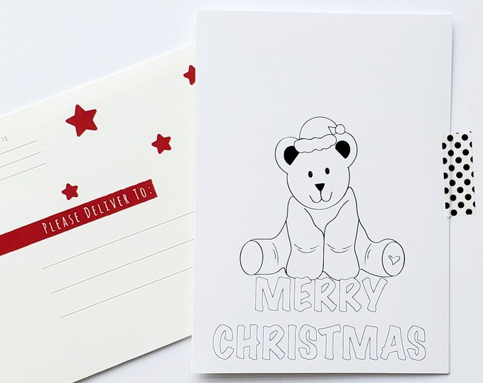 Merry Christmas Color-In Card with Red and White Printed Envelope