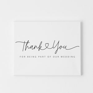 Tarjeta de agradecimiento por ser parte de nuestra boda, tarjeta para el día de la boda de los novios, tarjetas de agradecimiento para el día de la boda, notas de agradecimiento