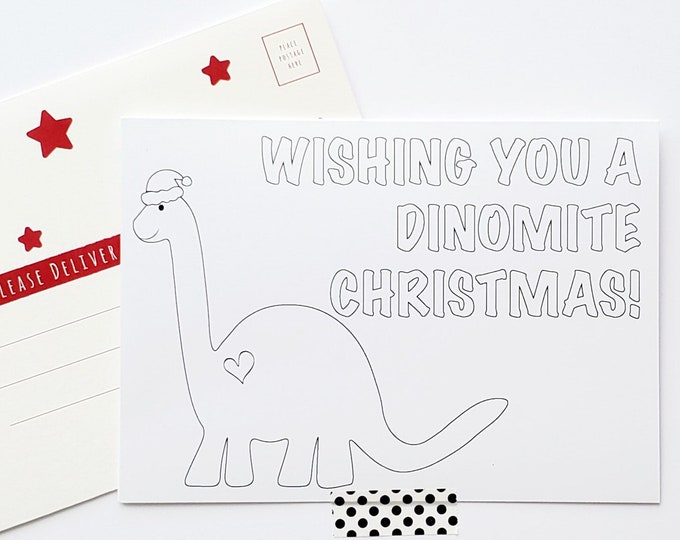 Dinosaur Christmas Color In Card and Envelope for Kids