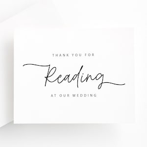 Tarjeta de agradecimiento por ser nuestro lector: regalo de lector para bodas, agradecimiento de boda, tarjeta de rol de lector, agradecimiento de lector para ceremonias