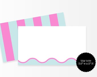 Mini Note Cards in Pink & Aqua Stripe – Tiny Notes 3.5x2 Inch, Set of 35, Gift Enclosure Cards, Lunchbox Notes, Party Favor Stationery