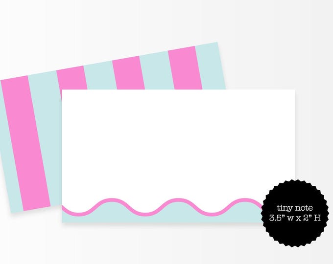 Mini Note Cards in Pink & Aqua Stripe – Tiny Notes 3.5x2 Inch, Set of 35, Gift Enclosure Cards, Lunchbox Notes, Party Favor Stationery