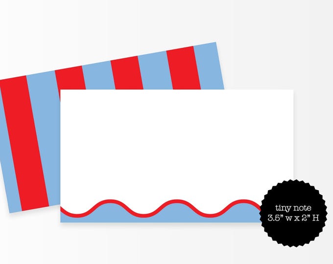 Circus Theme Mini Note Cards – Carnival Party Tiny Notecards, Red & Blue Striped Gift Enclosure Cards, Small Thank You Notes