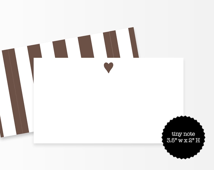 Brown Heart Tiny Note Cards – Mini Striped Stationery Set for Gifts and Greetings