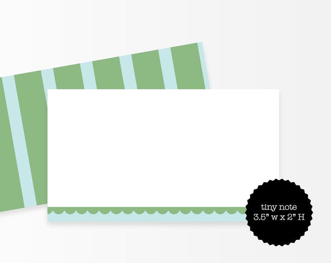 Mini Notes Cards in Green Stripe, Tiny Note Cards 3.5x2 Inch, Set of 35, Gift Enclosure Cards, Lunchbox Notes, Party Favor Stationery