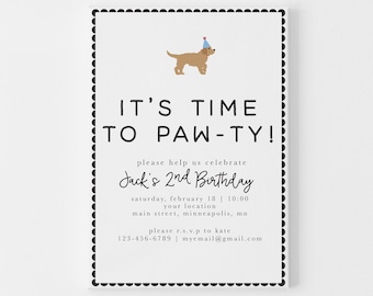 Dog Birthday Invitation, Puppy Pawty Invitation, Dog Theme Birthday Invite, Pawty Birthday Invitation,