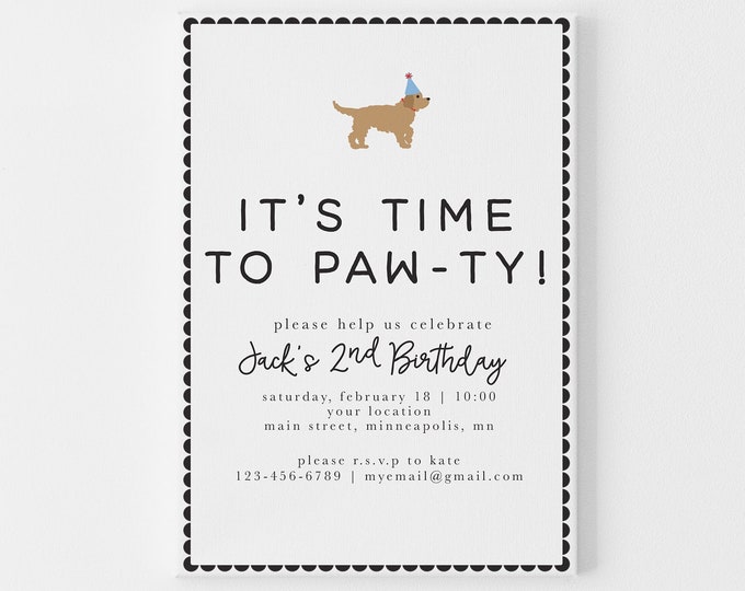Dog Birthday Invitation, Puppy Pawty Invitation, Dog Theme Birthday Invite, Pawty Birthday Invitation,