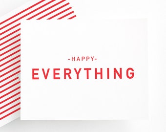 Modern Holiday Card for Office or Client's, Red and White Dimple Happy Everything Holiday Card, Happy Everything Christmas Cards