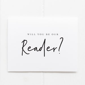 ¿Serás nuestro lector? Tarjeta de solicitud, ¿Leerás en nuestra boda?, ¿Serás nuestro lector?, Tarjeta de boda para un amigo, Tarjeta para ser nuestro lector