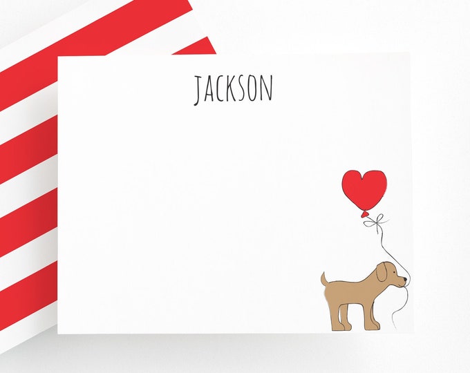 Dog with Balloon Personalized Stationery: Baby Boy Thank You Notes