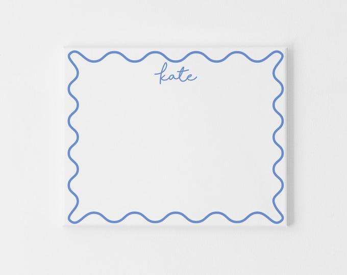 Personalized Blue Scalloped Stationery Set, Kids Thank You Note Cards