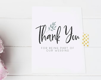 Thank you for being part of our wedding, Thank you for being in our wedding card, card for wedding day, Thank you cards from Bride and Groom