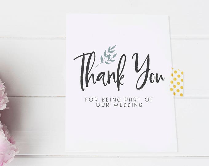 Thank you for being part of our wedding, Thank you for being in our wedding card, card for wedding day, Thank you cards from Bride and Groom