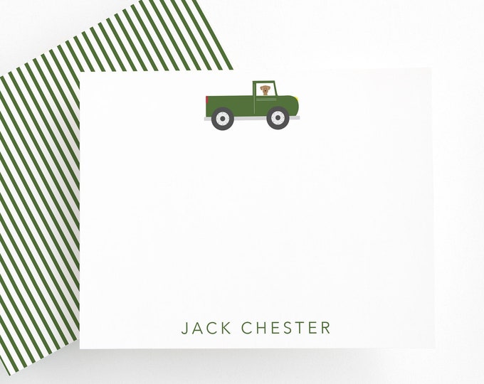 Pickup Truck Stationery for Little Boys, Cute Boys Stationery Set, Green Truck Stationary for Boys, Birthday Gift for Kids, New Baby Gift